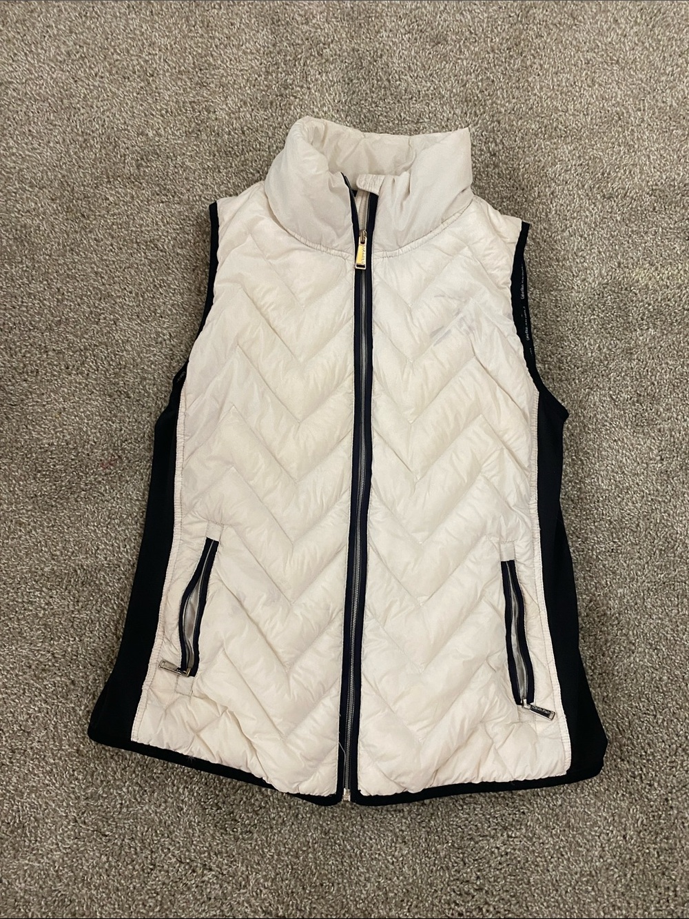 Calvin Klein Cream Quilted Puffer Vest with Black Side Panels